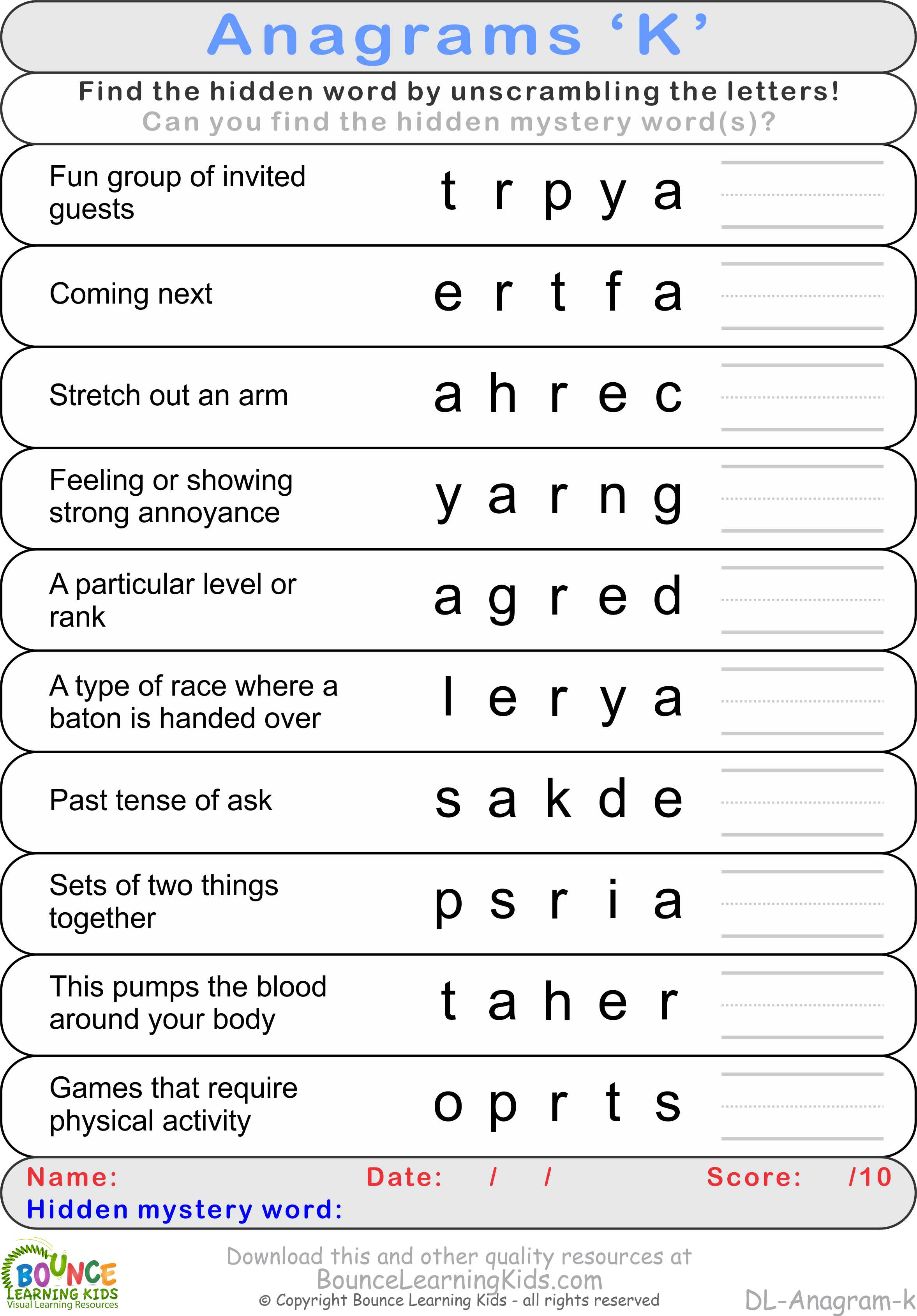 worksheets printable for kids PORTALLAS  Anagrams