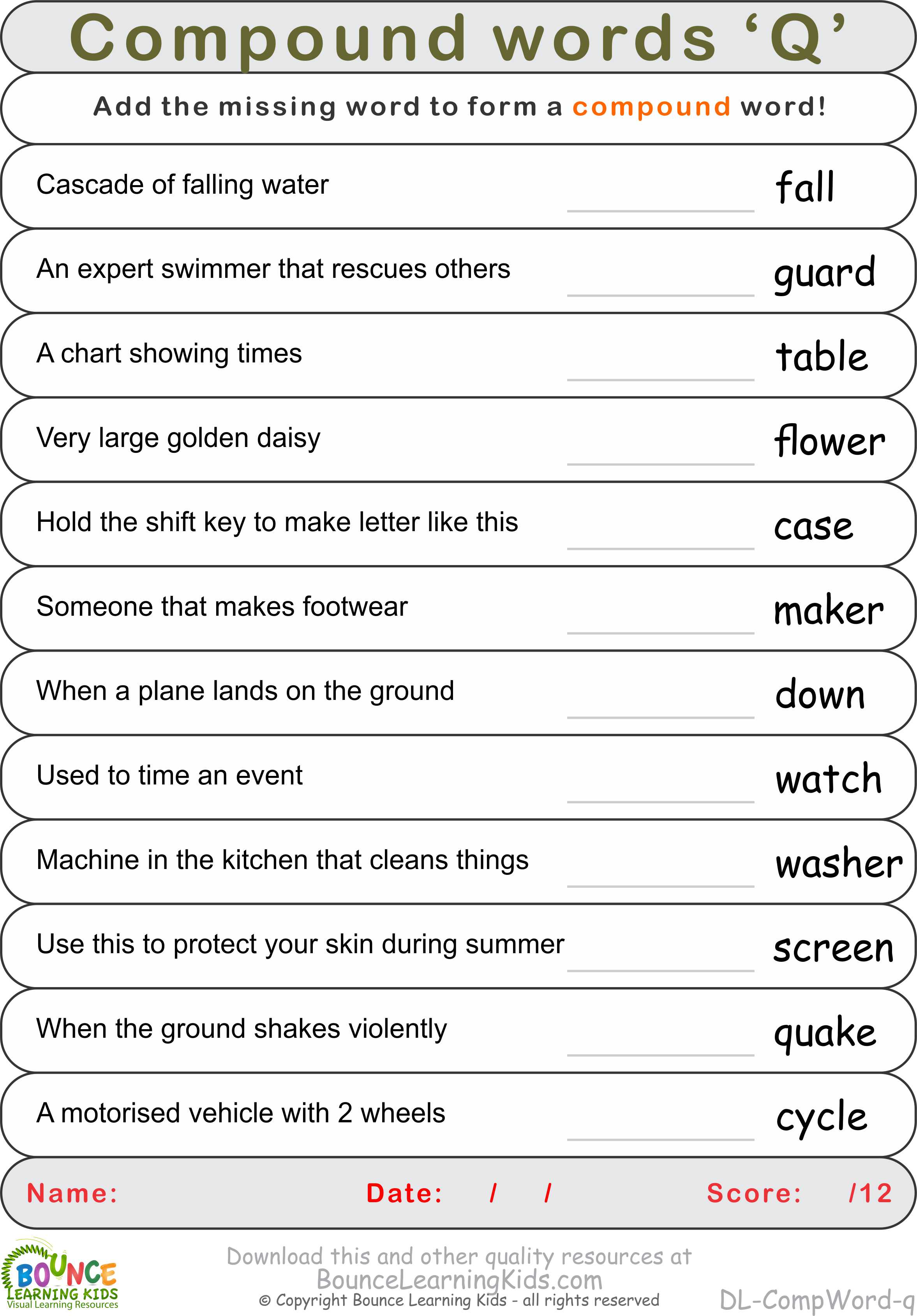 Compound Words Q