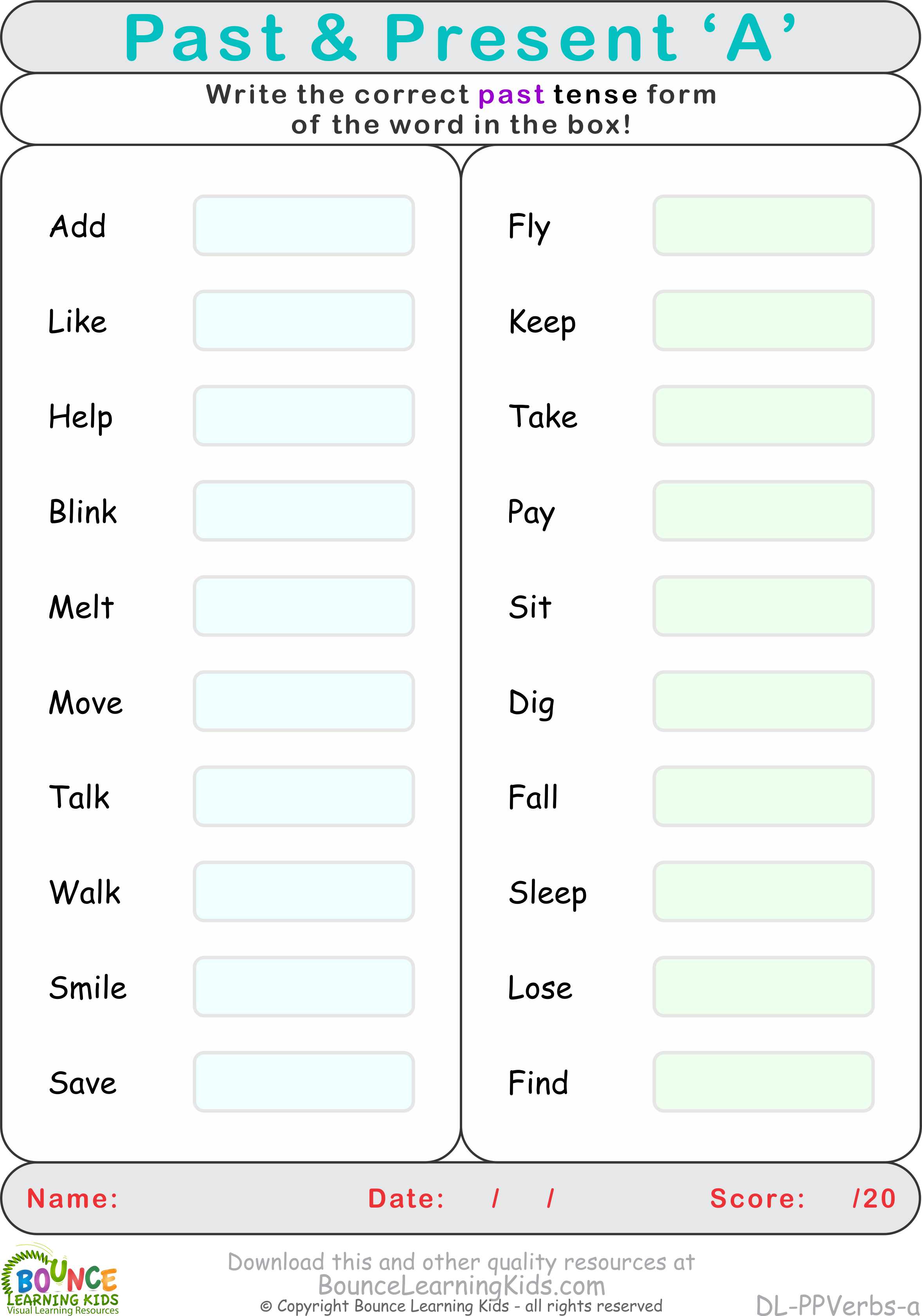 Present Tense Verbs Worksheets